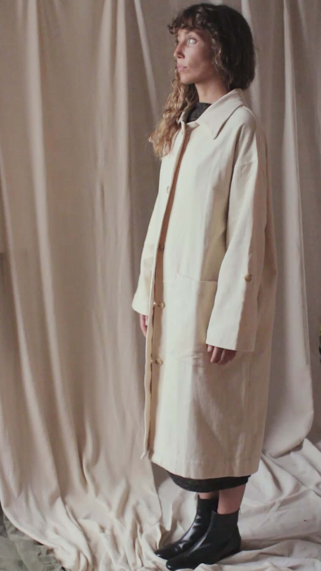 Oat Organic Cotton Long Wide Coat for Women | COSSAC