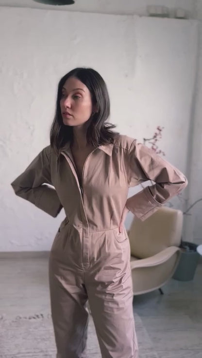 TAUPE DENIM BOILERSUIT