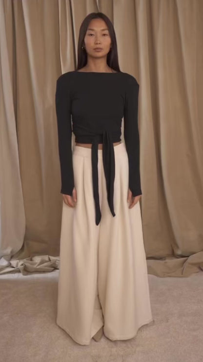 Black Wool Wrap Top with Thumb Holes - Online Exclusive